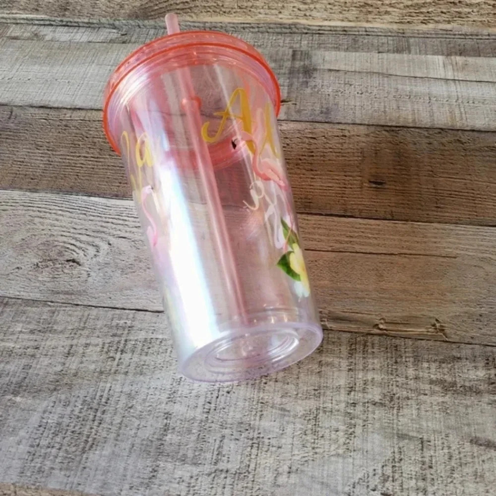 "Aloha" Let's Flamingle Double Wall Tumbler sz 17.5 fl oz - Picture 2 of 4